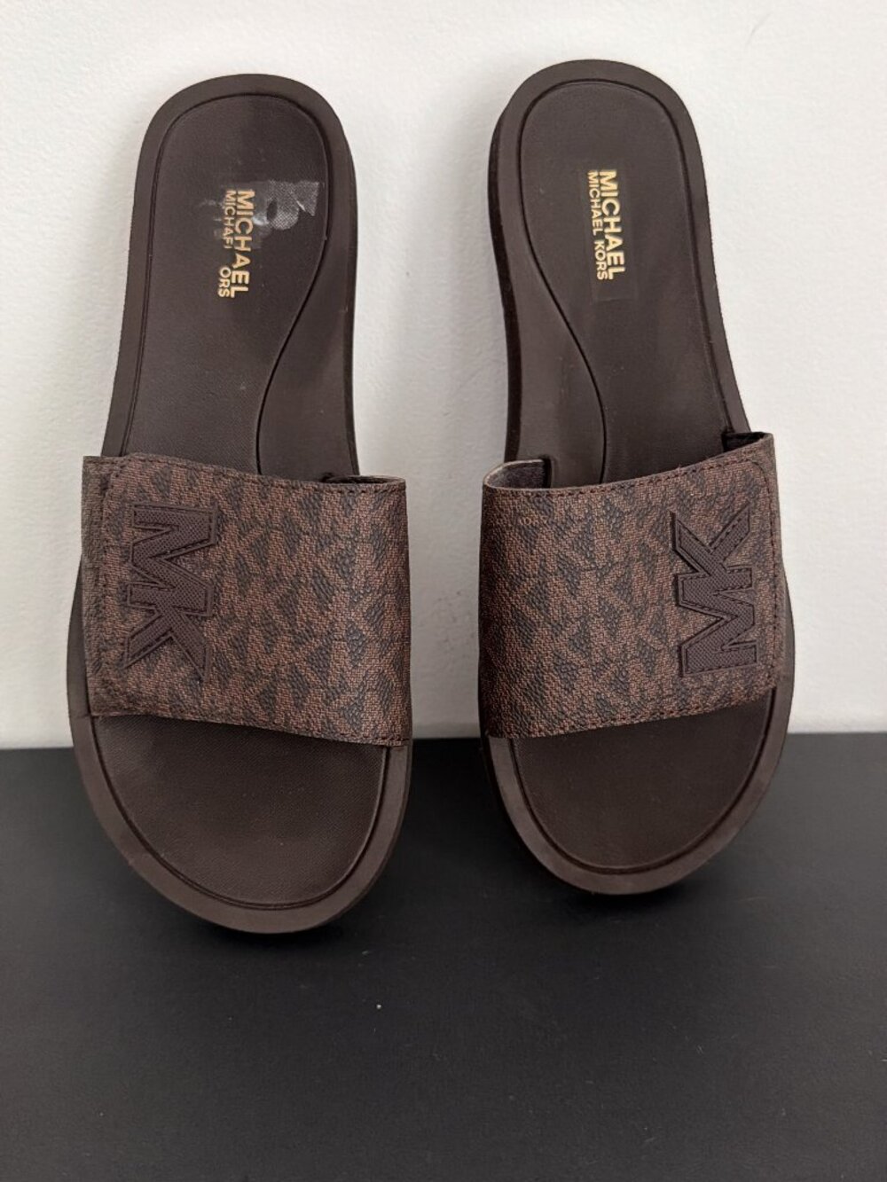 Michael Kors Brown MK Logo Slide Sandals